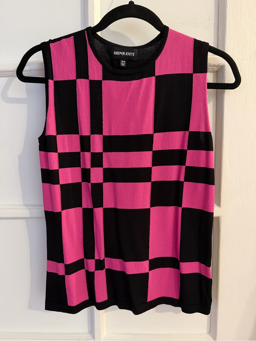 Vintage Hot Pink & Black Sleeveless Checkerboard Knit Top
